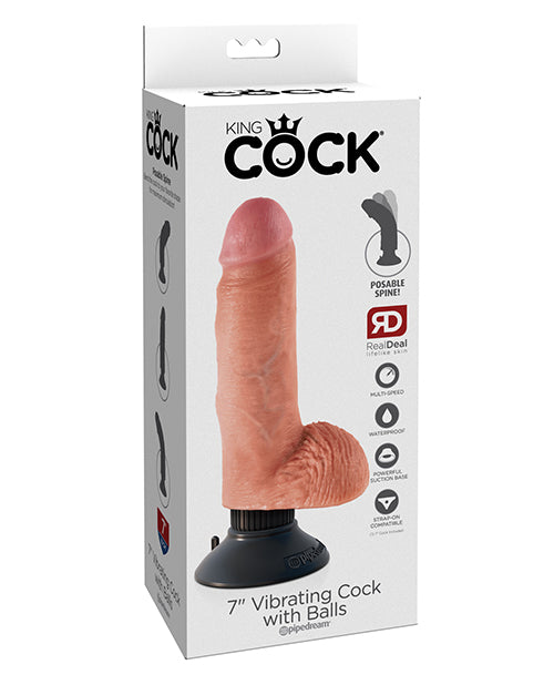 The Soft Hum King Cock 7" Vibrating Cock w/Balls - Flesh