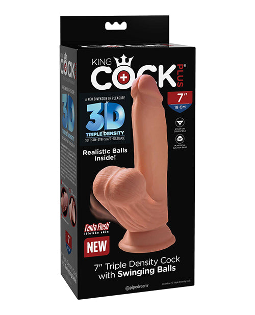The Soft Hum King Cock Plus 7" Triple Density Cock w/Swinging Balls - Tan