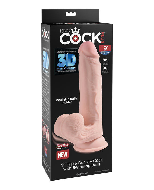 The Soft Hum King Cock Plus 9" Triple Density Cock w/Swinging Balls - Ivory