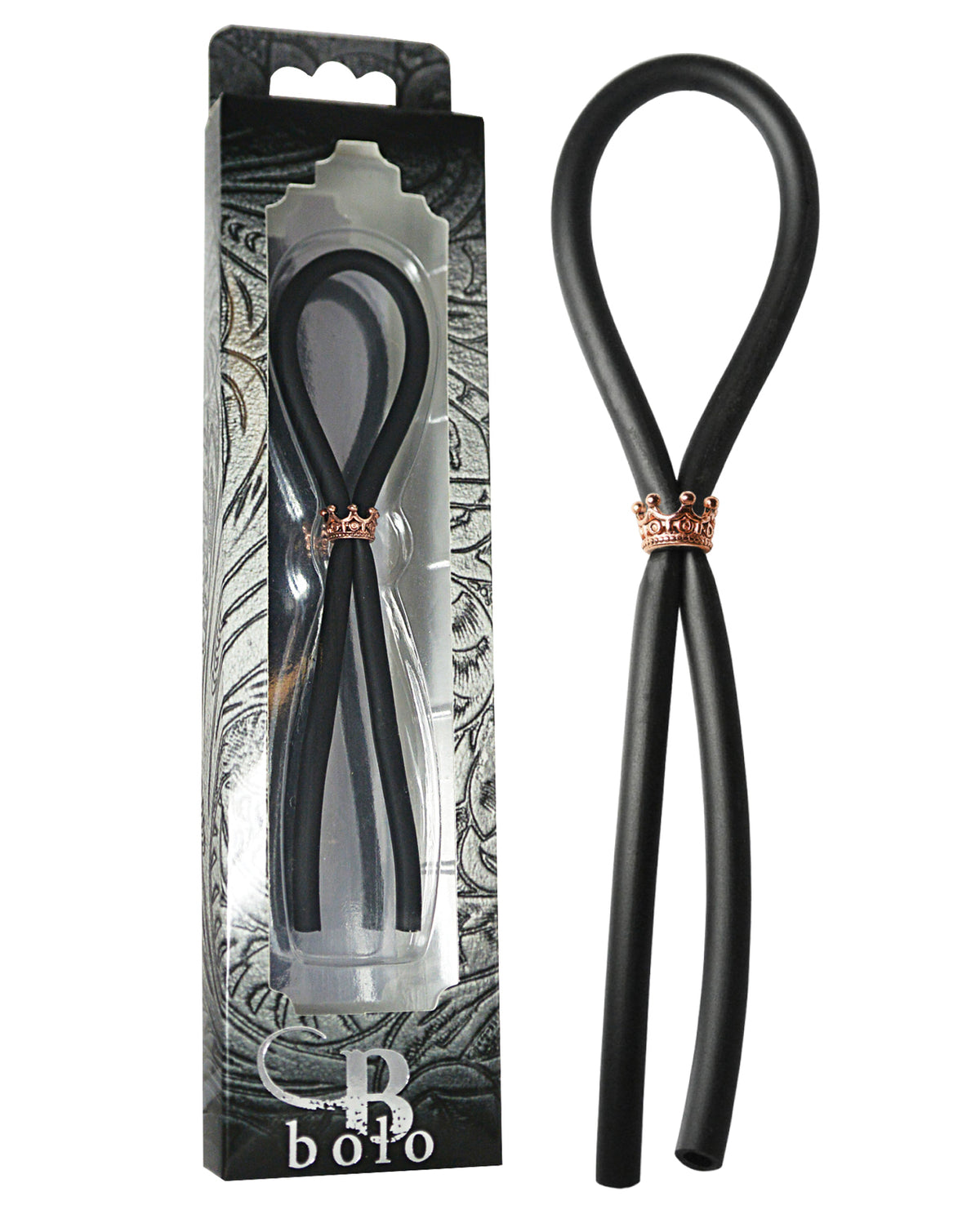 The Soft Hum Bolo Silicone Lasso w/Rose Gold Crown Slider Ring - Black