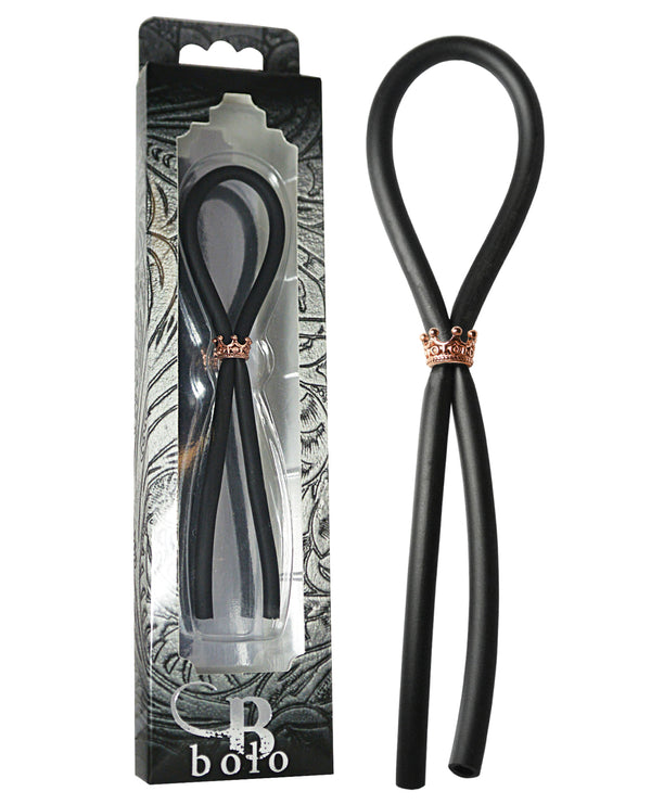 The Soft Hum Bolo Silicone Lasso w/Rose Gold Crown Slider Ring - Black