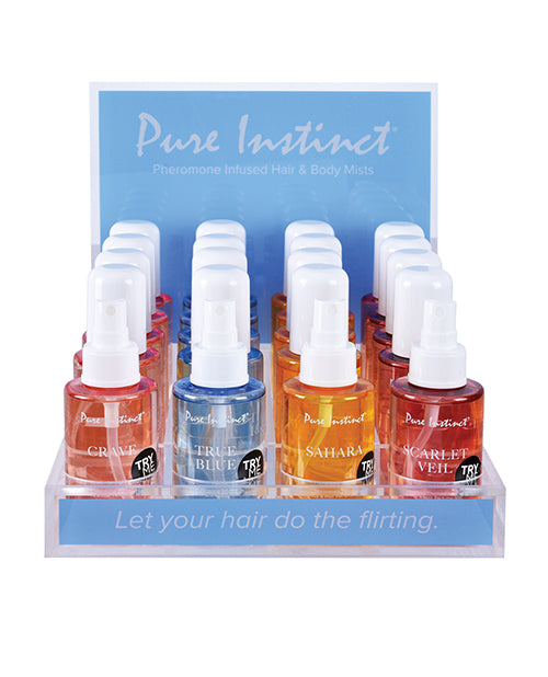 Pure Instinct Pheromone Hair & Body Mist Bundle w/Testers & Acrylic Display - 21 pcs