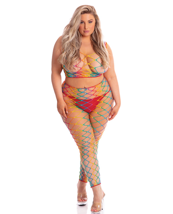 The Soft Hum Pink Lipstick Roy G. Biv 2 pc Bodystocking Rainbow QN