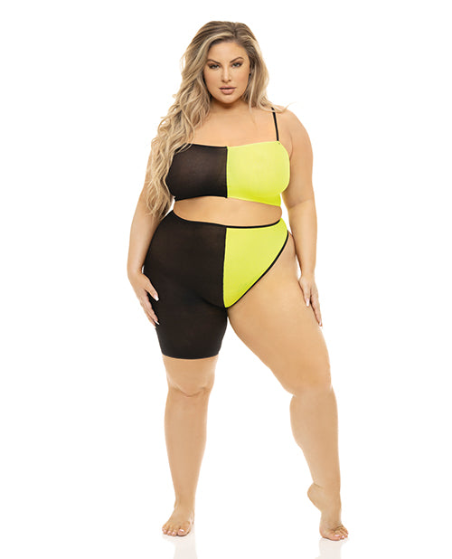 The Soft Hum Pink Lipstick Block You Out Bandeau & Bottom Black/Yellow QN