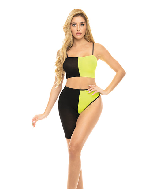 The Soft Hum Pink Lipstick Block You Out Bandeau & Bottom Black/Yellow O/S