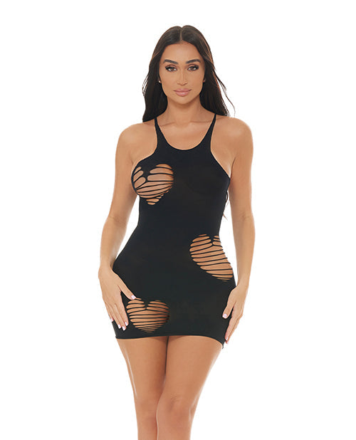 The Soft Hum Pink Lipstick Heart Rate Bodystocking Dress - Black O/S