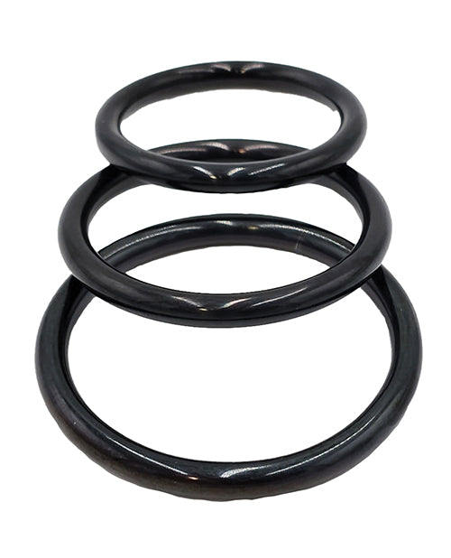 The Soft Hum Rouge Black Stainless Steel 3 Piece Cock Ring Set - Black