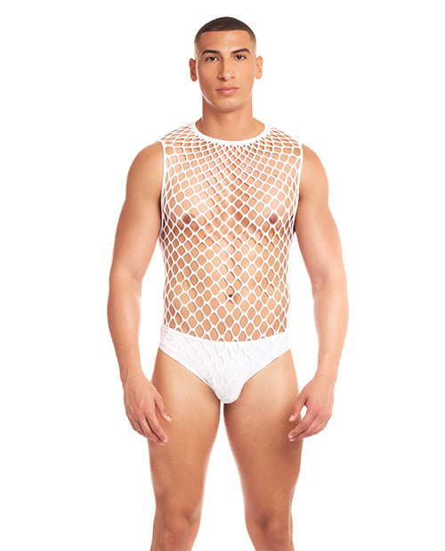 The Soft Hum Rainbow Party Full Effect Large Mesh Unitard 2 pc Set w/Thong - White S/M