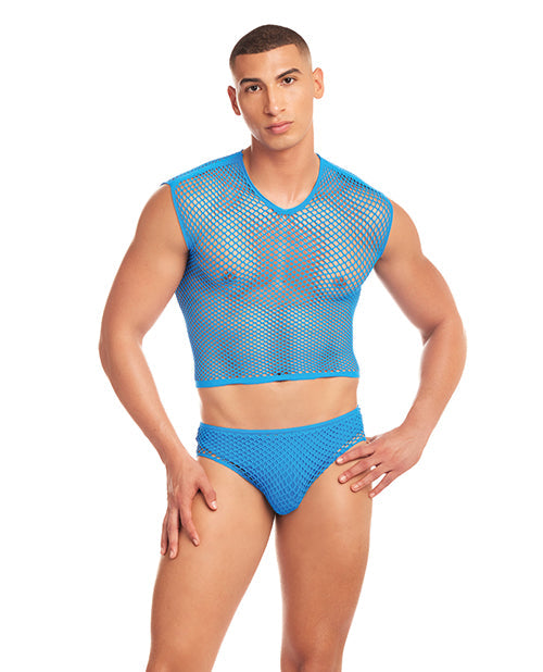 The Soft Hum Rainbow Party Net-Flex Large Mesh 3 pc Set w/Thong - Blue S/M