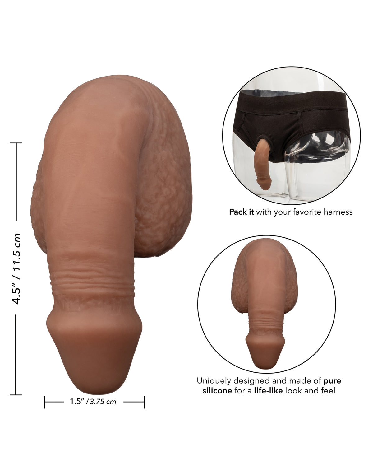 The Soft Hum Packer Gear 5" Silicone Packing Penis - Brown