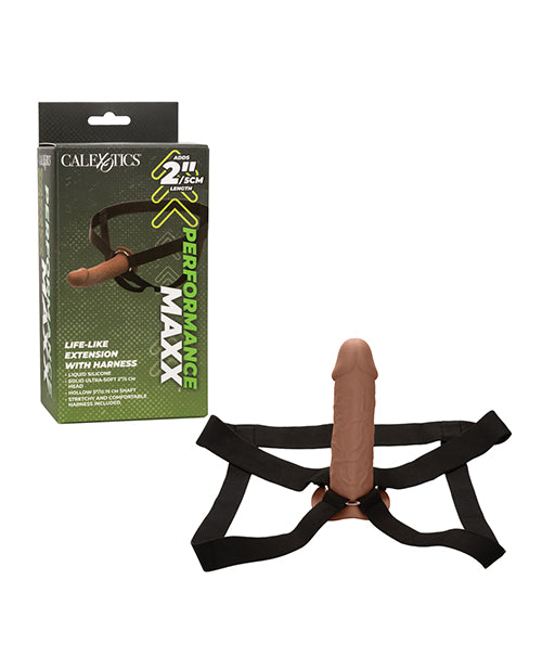 The Soft Hum Performance Maxx Life-Like Penis Extension w/Harness - Brown