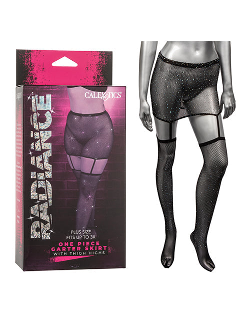 The Soft Hum Radiance One Piece Garter Skirt w/Thigh Highs - Black Plus Size