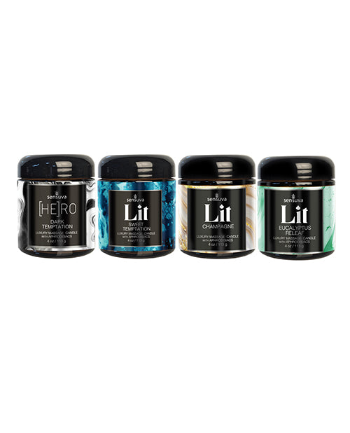 The Soft Hum Sensuva Lit 4 pc Variety Pack Luxury Massage Candles