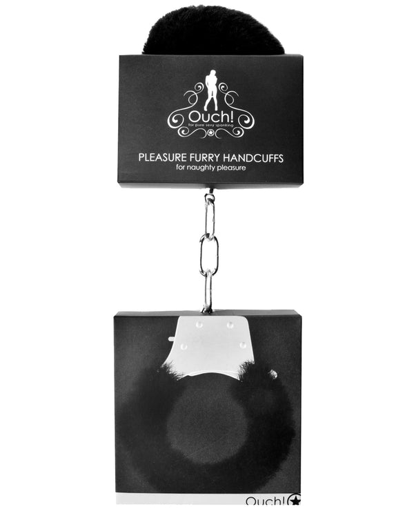 The Soft Hum Shots Ouch Furry Pleasure Handcuffs - Black