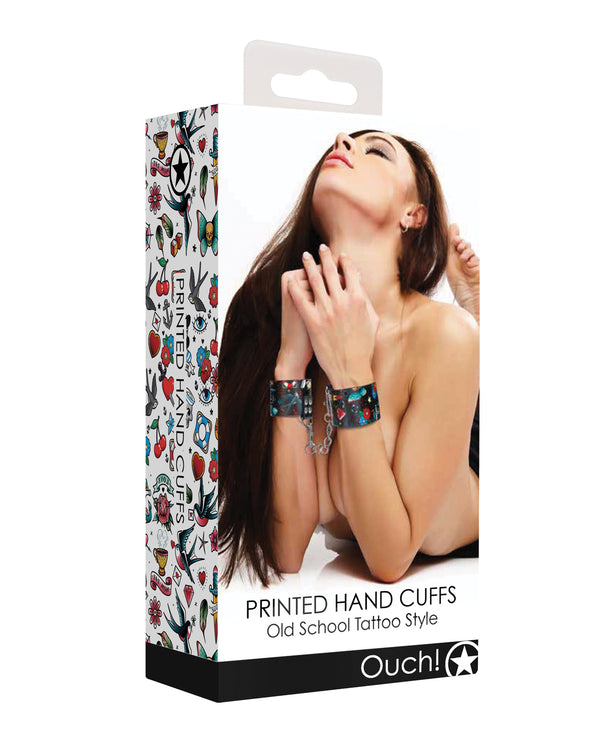 The Soft Hum Shots Ouch Old School Tattoo Style Printed Hand Cuffs- Black