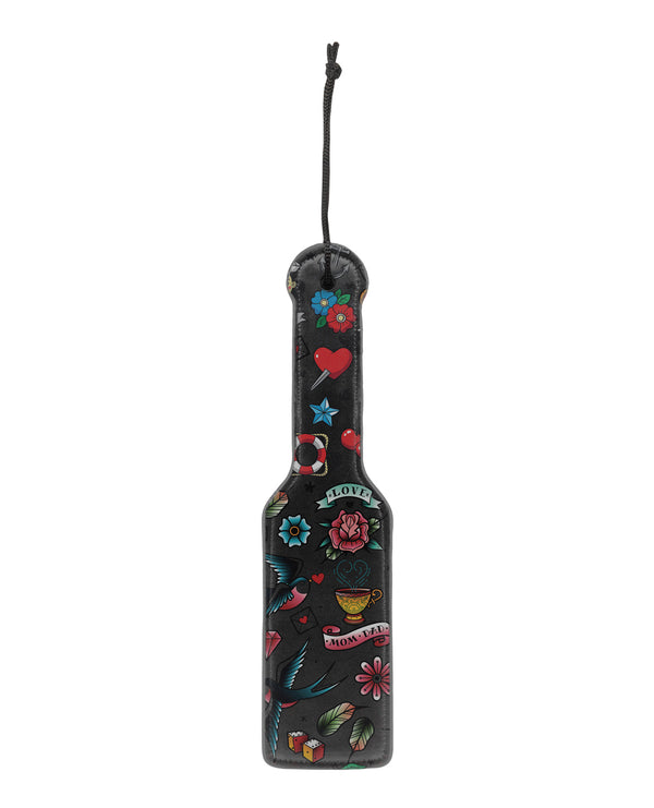 The Soft Hum Shots Ouch Old School Tattoo Style Printed Paddle - Black
