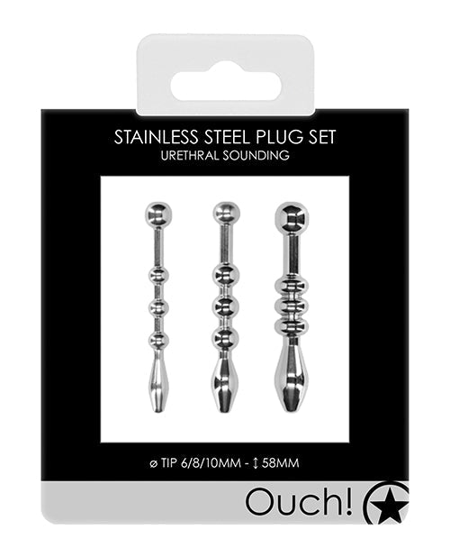 The Soft Hum Shots Ouch Urethral Sounding Metal Plug Set - 58 mm