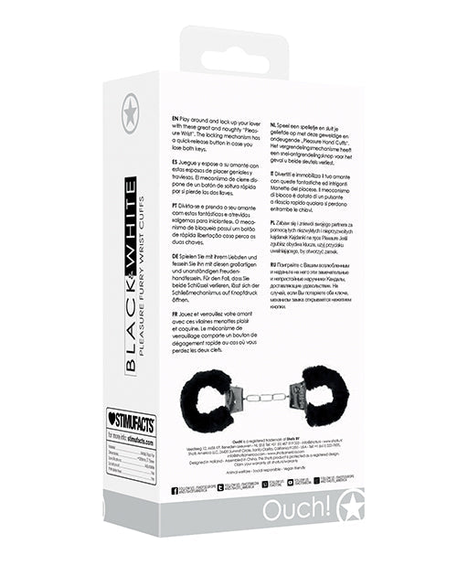 The Soft Hum Shots Ouch Black & White Beginner's Furry Hand Cuffs - Black