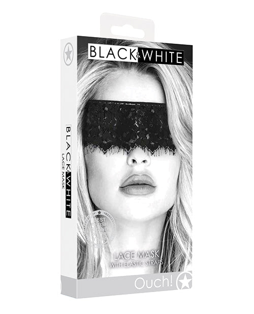 The Soft Hum Shots Ouch Black & White Lace Mask w/Elastic Straps - Black