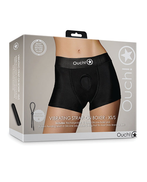 The Soft Hum Shots Ouch Vibrating Strap On Boxer - Black XS/S