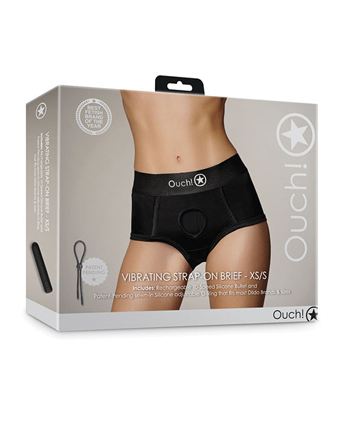 The Soft Hum Shots Ouch Vibrating Strap On Brief - Black XS/S