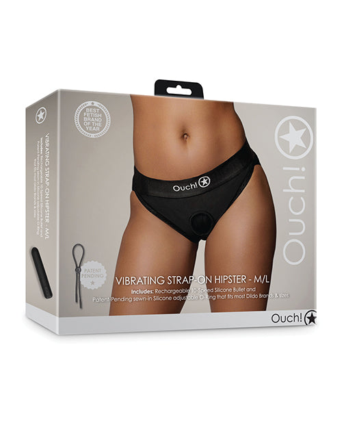 The Soft Hum Shots Ouch Vibrating Strap On Hipster - Black M/L