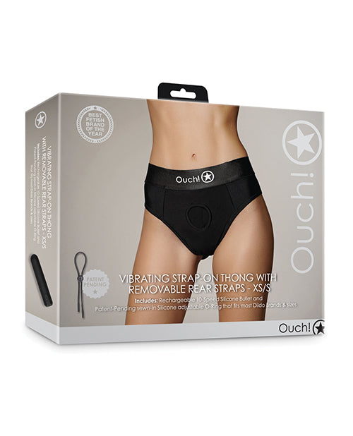 The Soft Hum Shots Ouch Vibrating Strap On Thong w/Removable Rear Straps - Black XS/S