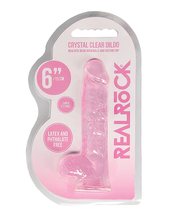 The Soft Hum Shots RealRock Realistic Crystal Clear 6" Dildo w/Balls - Pink