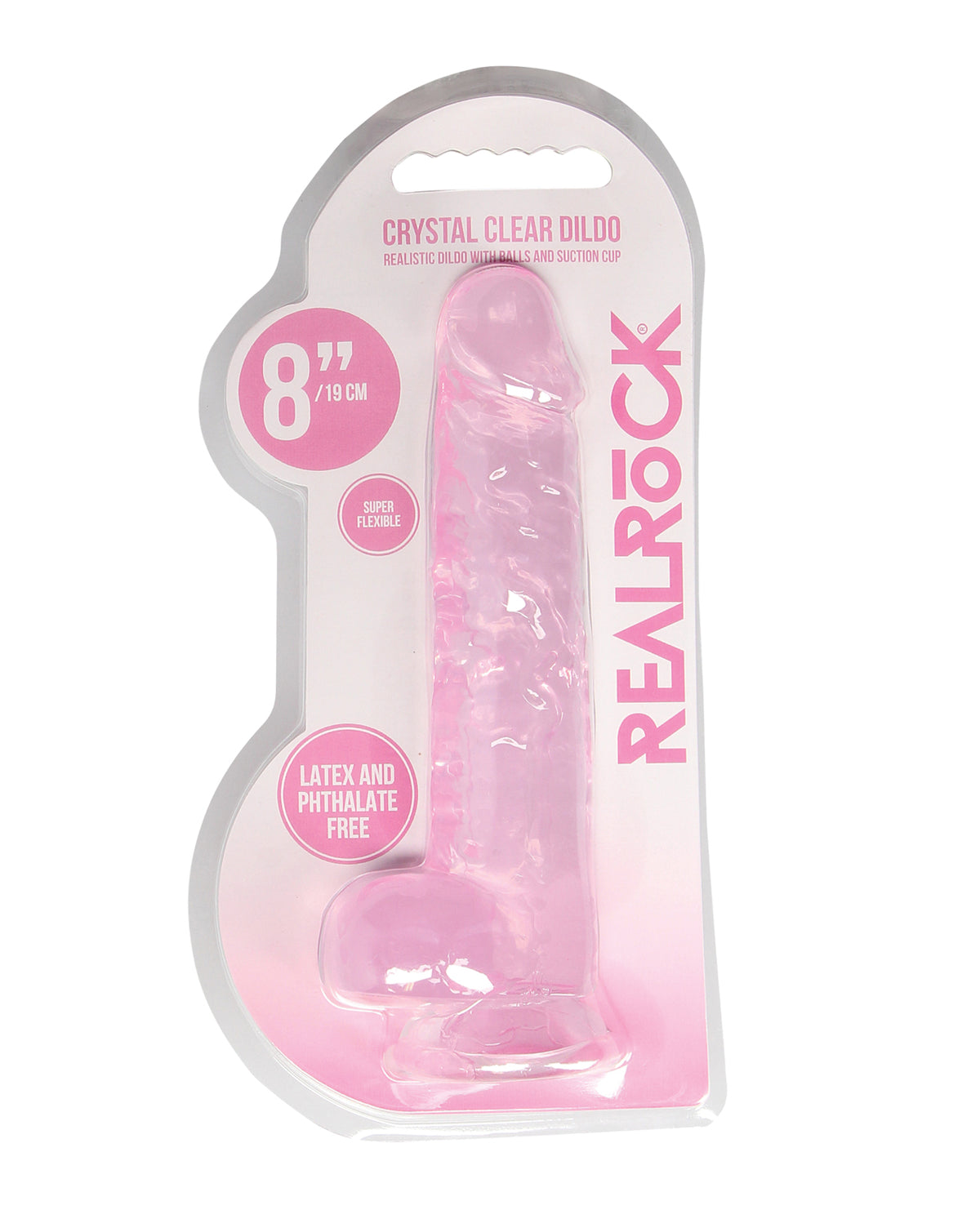 The Soft Hum Shots RealRock Realistic Crystal Clear 8" Dildo w/Balls - Pink