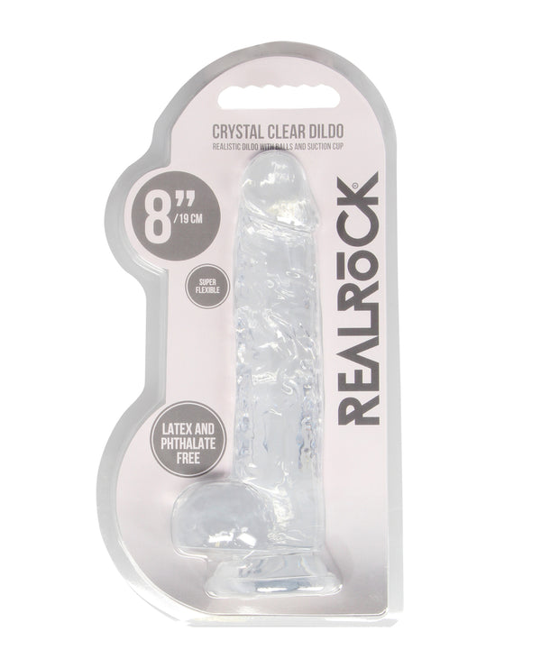 The Soft Hum Shots RealRock Realistic Crystal Clear 8" Dildo w/Balls - Transparent Clear
