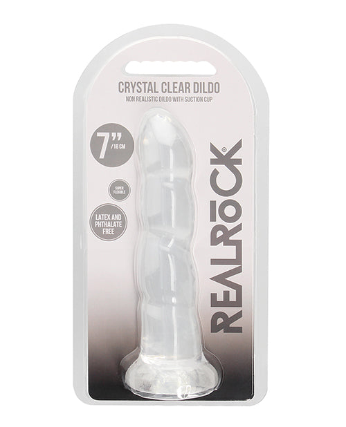 The Soft Hum Shots RealRock Crystal Clear 7" Rippled Dildo - Transparent
