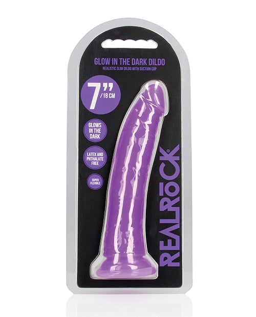 The Soft Hum Shots RealRock 7" Slim Dildo Glow in the Dark - Neon Purple