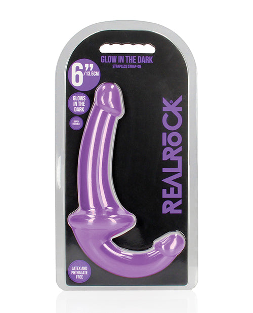 The Soft Hum Shots RealRock 6" Strapless Strap On Glow in the Dark - Neon Purple