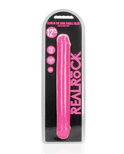 The Soft Hum Shots RealRock 12" Double Dong Glow in the Dark - Neon Pink