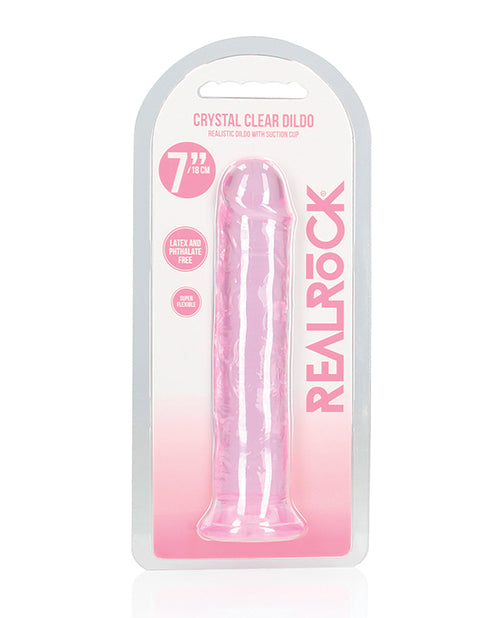 The Soft Hum Shots RealRock Crystal Clear 7" Straight Dildo w/Suction Cup - Pink