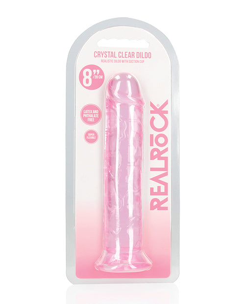 The Soft Hum Shots RealRock Crystal Clear 8" Straight Dildo w/Suction Cup - Pink