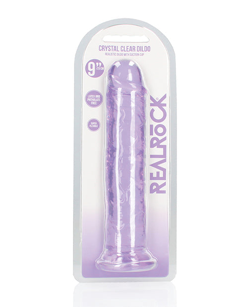The Soft Hum Shots RealRock Crystal Clear 9" Straight Dildo w/Suction Cup - Purple