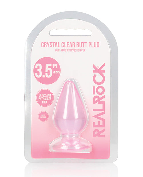 The Soft Hum Shots RealRock Crystal Clear 3.5" Anal Plug - Pink