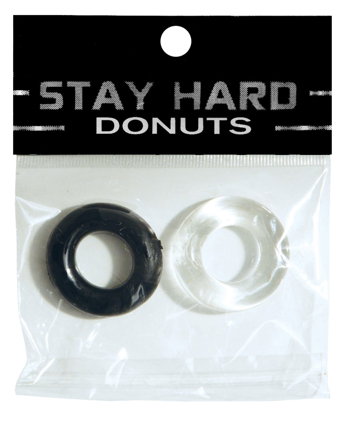 The Soft Hum Ignite Power Stretch Donut Cock Ring - Clear/Black Pack of 2