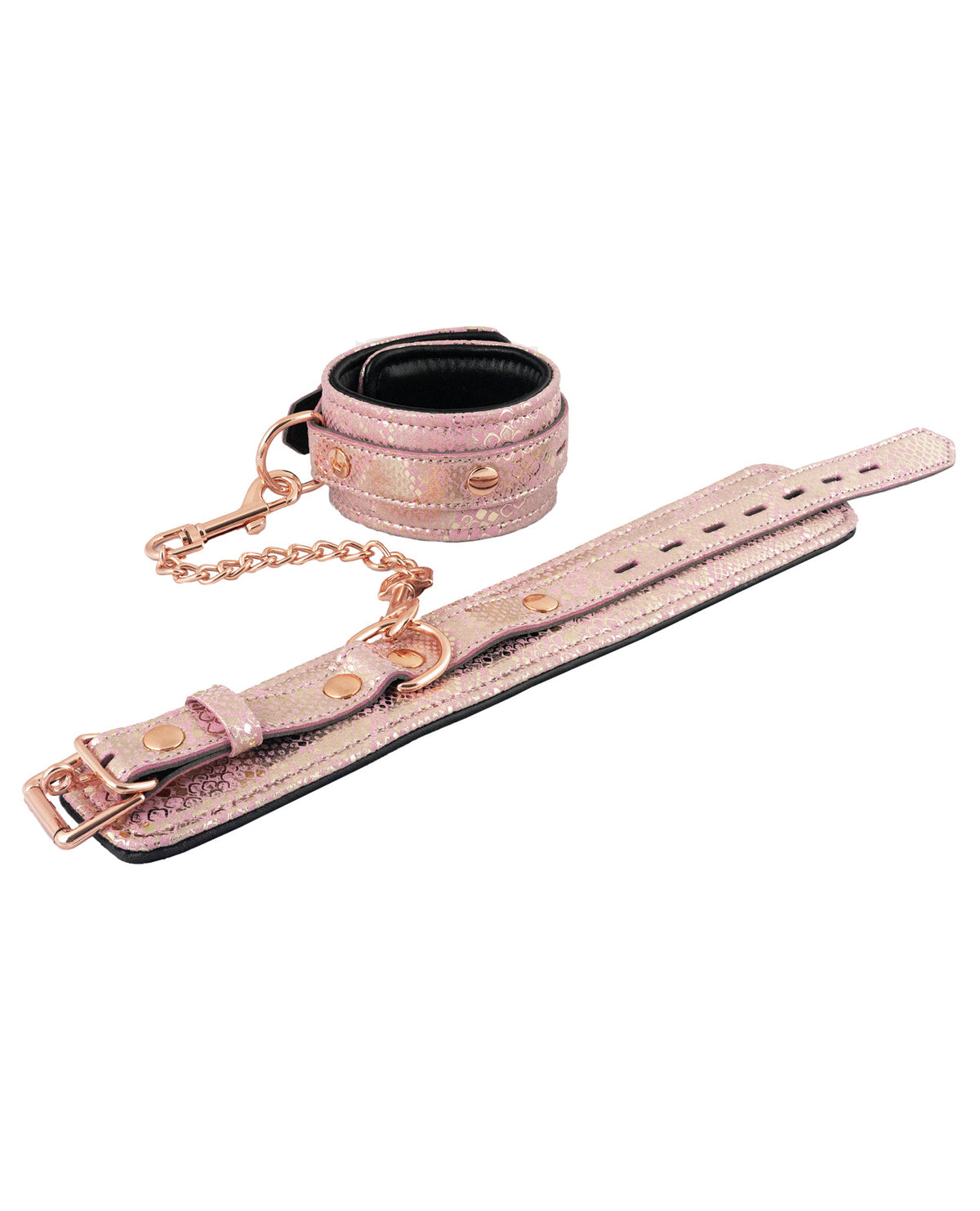 The Soft Hum Spartacus Ankle Restraints w/Leather Lining - Pink Snakeskin Micro Fiber