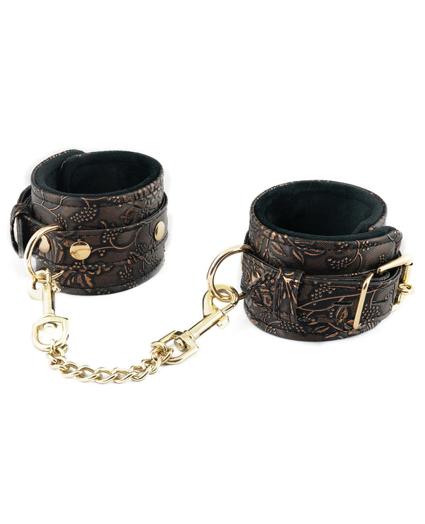 The Soft Hum Spartacus Faux Fur Lining Ankle Restraints - Brown Floral Print