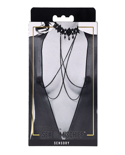 The Soft Hum Sex & Mischief Lace Collar with Nipple Ties