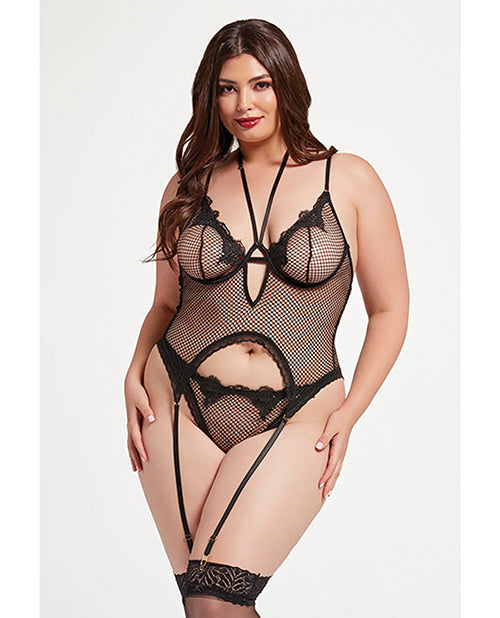 The Soft Hum Stretch Mesh and Lace Cami w/Thong 2 pc Set - Black QN