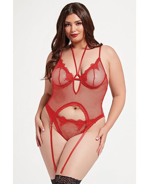 The Soft Hum Stretch Mesh and Lace Cami w/Thong 2 pc Set - Red QN