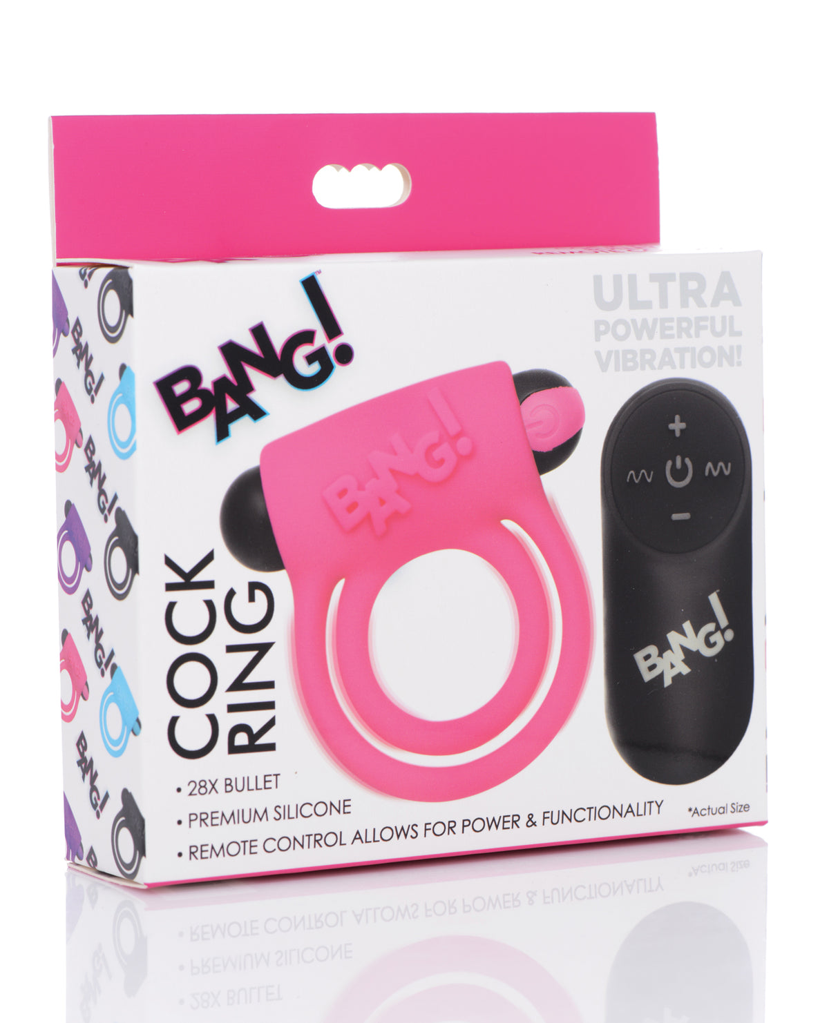 The Soft Hum Bang! Vibrating Cock Ring & Bullet w/Remote Control - Pink