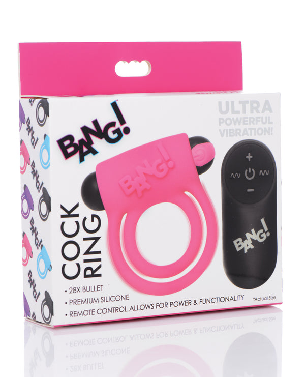 The Soft Hum Bang! Vibrating Cock Ring & Bullet w/Remote Control - Pink