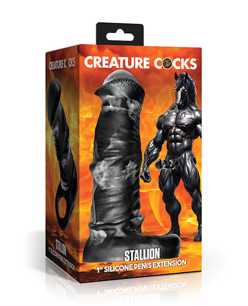 The Soft Hum Creature Cocks Stallion 1" Silicone Penis Extension - Black/Silver Large