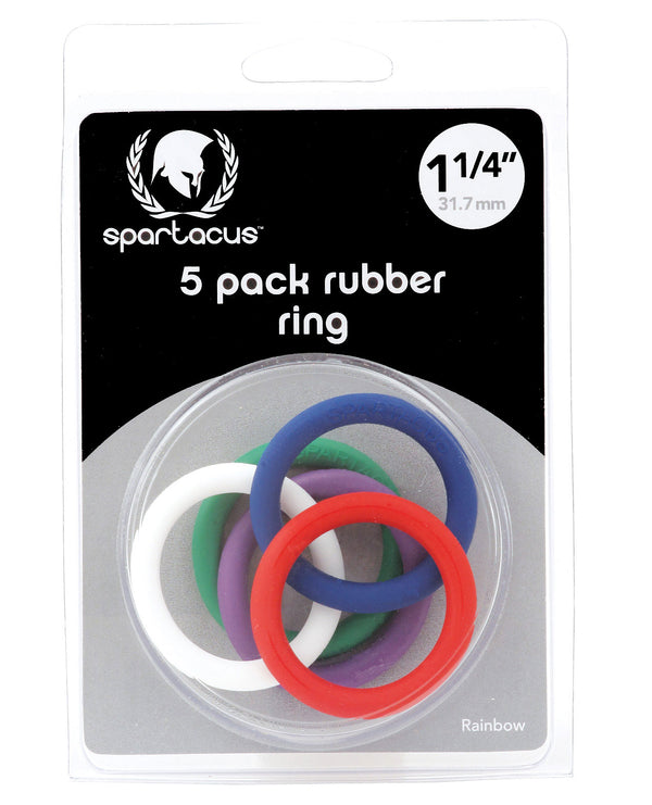 The Soft Hum Spartacus 1.25" Rubber Cock Ring Set - Rainbow Pack of 5