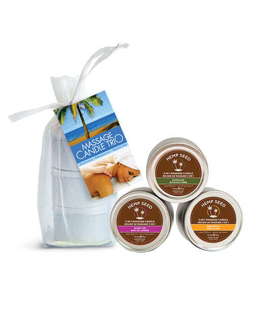 The Soft Hum Earthly Body Massage Candle Trio Gift Bag - 2 oz Skinny Dip, Dreamsicle, &amp; Guavalva