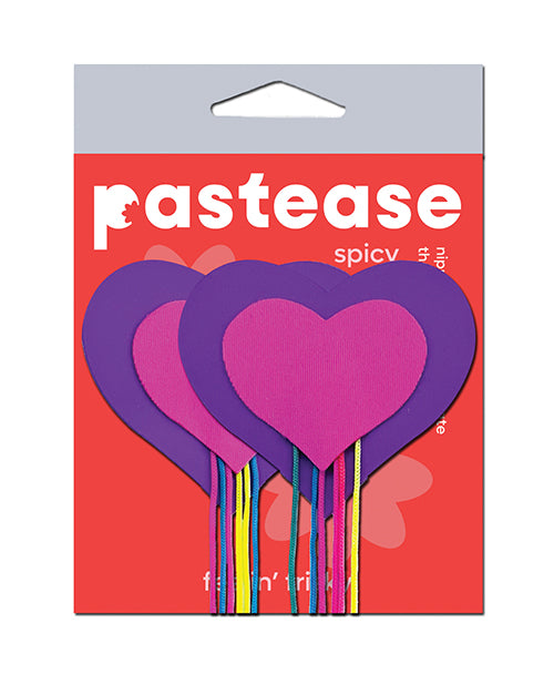 The Soft Hum Pastease Hearts w/Fringe Rainbow Tassels - Neon Pink/Purple O/S